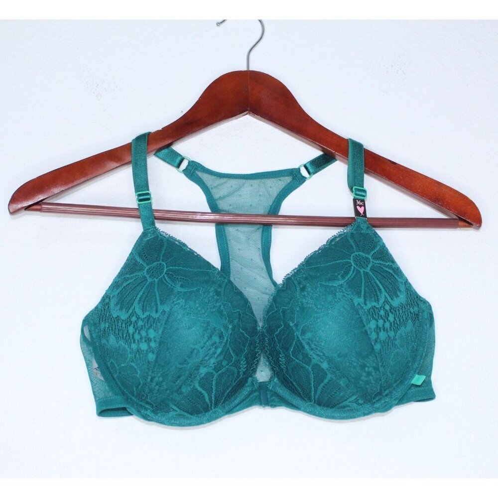 Victoria's Secret Dream Delight 36C‎ Teal Lace Padded Push Up Wired Bralette NWT